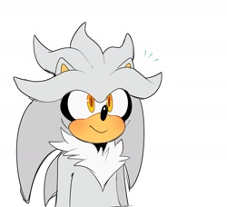 Size: 1424x1299 | Tagged: safe, artist:bongwater777, silver the hedgehog, 2020, blushing, looking offscreen, male, neck fluff, simple background, smile, solo, standing, white background