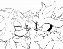 Size: 1200x932 | Tagged: safe, artist:bongwater777, shadow the hedgehog, silver the hedgehog, animated, blushing, boop, duo, duo male, looking at each other, male, nose boop, sfx, shadow x silver, simple background, sketch, smile, standing, webm, white background