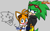 Size: 1280x784 | Tagged: source needed, safe, artist:maylovesakidah, miles "tails" prower, scourge the hedgehog, sonic the hedgehog, blushing, cross popping vein, duo focus, gay, grey background, jealously, logo, looking at them, looking at viewer, looking offscreen, male, scourails, shipping, simple background, sonic boom (tv), sonic x tails, standing, tongue out, trio, trio male