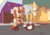 Size: 2151x1521 | Tagged: safe, artist:chubbysonicfan, cream the rabbit, miles "tails" prower, fox, rabbit, 2022, abstract background, butt, clothes, cream's dress, dress, duo, duo female, eyelashes, eyes closed, female, food, ice cream, looking at them, mouth open, outdoors, sitting, talking, trans female, transgender