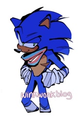 Size: 499x767 | Tagged: safe, artist:winkwonkblog, sonic the hedgehog, bandana, blushing, hands on hips, lidded eyes, looking offscreen, male, simple background, smile, solo, solo male, sonic boom (tv), top surgery scars, trans male, trans pride, transgender, white background