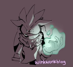Size: 865x795 | Tagged: safe, artist:winkwonkblog, silver the hedgehog, angry, frown, looking offscreen, male, monochrome, psychokinesis, shrunken pupils, simple background, solo, solo male, standing