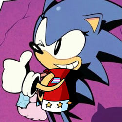 Size: 933x933 | Tagged: safe, sonic the hedgehog, abstract background, classic sonic, clenched teeth, edit, eyelashes, female, jacket, smile, solo, solo female, standing, thumbs up, trans female, transgender, wink