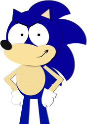 Size: 1914x2726 | Tagged: source needed, safe, artist:sonjamsn40, sonic the hedgehog, hands on hips, looking at viewer, male, simple background, smile, solo, solo male, south park, standing, style emulation, transparent background