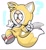 Size: 1080x1180 | Tagged: safe, artist:neganuma, miles "tails" prower, 2022, abstract background, barely sonic related, cosplay, exclamation mark, kenny mccormick, kigurumi, looking at viewer, male, pointing, posing, question mark, solo, solo male, south park, v sign