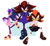 Size: 1908x1764 | Tagged: safe, artist:aventurinedraws, shadow the hedgehog, abstract background, alternate outfit, boots, chain, dress, heels, lineless, nonbinary, nonbinary shadow, shirt, skirt, smile, solo, solo nonbinary, standing, sunglasses