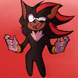 Size: 1280x1280 | Tagged: safe, artist:orchiiids, shadow the hedgehog, 2022, eye twitch, eyelashes, gradient background, looking at viewer, male, mouth open, shrunken pupils, smile, solo, solo male