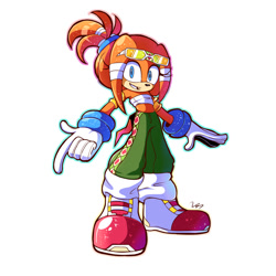 Size: 1500x1500 | Tagged: safe, artist:peepo, tikal, female, looking at viewer, mouth open, pointing, signature, simple background, smile, solo, solo female, sonic riders: tournament edition, sparkles, standing, sunglasses, super form, super tikal, white background