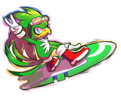 Size: 1100x900 | Tagged: safe, artist:peepo, jet the hawk, goggles, goggles on head, looking at viewer, male, signature, simple background, smile, solo, solo male, sonic riders: tournament edition, sparkles, v sign, white background