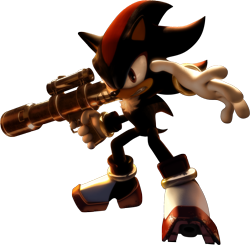 Size: 2942x2881 | Tagged: safe, shadow the hedgehog, 3d, bazooka, clenched teeth, frown, gun, holding something, looking offscreen, male, official render, one fang, simple background, solo, solo male, standing, transparent background