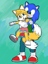 Size: 2000x2667 | Tagged: safe, artist:theowlgoesmoo, miles "tails" prower, sonic the hedgehog, gender swap
