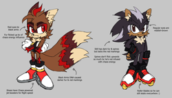 Size: 2048x1172 | Tagged: safe, artist:shadails, miles "tails" prower, shadow the hedgehog, alternate universe, duo, english text, grey background, role swap, simple background, standing
