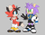 Size: 1304x1016 | Tagged: safe, artist:shadails, oc, oc:cain the fox, oc:lylah the hedgehog, fox, hedgehog, ask response, blue eyes, clothes, duo, fankid, green eyes, grey background, holding something, looking at them, magical gay spawn, oc only, parent:amy, parent:shadow, parent:sonic, parent:tails, parents:shadails, parents:sonamy, purple fur, red fur, simple background, smile, standing, tomboy