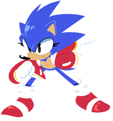 Size: 1534x1642 | Tagged: safe, artist:orangerocket-colorpower-wisp, sonic the hedgehog, classic sonic, eyelashes, female, fighting pose, frown, heart chest, jacket, looking offscreen, simple background, solo, trans female, transgender, transparent background