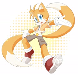 Size: 2048x1996 | Tagged: safe, artist:emilyhuante, miles "tails" prower, abstract background, redesign, solo