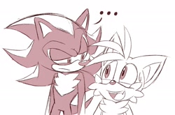 Size: 2048x1349 | Tagged: safe, artist:tanzillaaaa, miles "tails" prower, shadow the hedgehog, ..., duo, gay, looking at each other, shadails, shadow is not amused, shipping, shipping denied