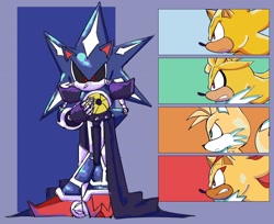 Size: 2048x1668 | Tagged: safe, artist:loopd33loop, metal sonic, miles "tails" prower, shadow the hedgehog, sonic the hedgehog, super shadow, super sonic, group, super form, super silver, this will end in a boss fight