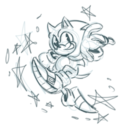 Size: 1075x1094 | Tagged: safe, artist:takosa, sonic the hedgehog, clenched teeth, looking at viewer, running, simple background, sketch, smile, solo, sparkles, star (symbol), white background