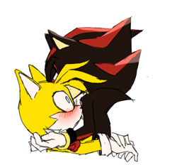 Size: 420x390 | Tagged: safe, artist:felixchaan, miles "tails" prower, shadow the hedgehog, blushing, bust, duo, frown, gay, lidded eyes, shadails, shipping, shrunken pupils, simple background, sketch, standing, surprised, whispering, white background