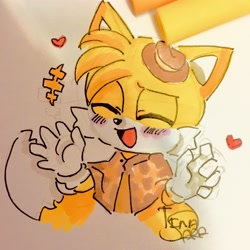 Size: 3024x3024 | Tagged: safe, artist:tinasara09, miles "tails" prower, the murder of sonic the hedgehog, blushing, signature, sketch, solo, tailabetes
