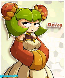 Size: 1640x1974 | Tagged: safe, artist:sawcraft1, seedrian, 2022, abstract background, daisy the seedrian, dress, sonic x, text