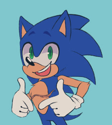 Size: 1034x1150 | Tagged: safe, artist:endlessapis, sonic the hedgehog, arm fluff, blue background, chest fluff, looking at viewer, male, mouth open, simple background, smile, solo, standing, top surgery scars, trans male, transgender