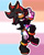 Size: 1638x2048 | Tagged: safe, artist:feeble-minded-little-gay, shadow the hedgehog, boots, chain, ear piercing, earring, eyeshadow, female, frown, goth, goth shadow, gradient background, lesbian, lidded eyes, looking offscreen, outline, pride flag, skirt, solo, trans female, trans girl shadow, transgender