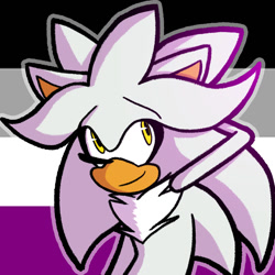 Size: 1080x1080 | Tagged: safe, artist:feeble-minded-little-gay, silver the hedgehog, ace, asexual pride, hand behind head, looking offscreen, outline, pride flag background, smile, solo, standing