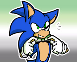 Size: 2048x1638 | Tagged: safe, artist:feeble-minded-little-gay, sonic the hedgehog, aromantic, aromantic pride, bowtie, clenched teeth, gradient background, looking offscreen, male, outline, pride flag background, smile, solo, standing