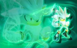 Size: 1920x1200 | Tagged: safe, artist:sonicthehedgehogbg, silver the hedgehog, 2013, 3d, abstract background, male, psychokinesis, solo, wallpaper