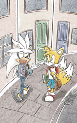 Size: 1280x2027 | Tagged: safe, artist:mushroommantis, miles "tails" prower, silver the hedgehog, fox, hedgehog, clothed version, clothes