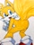 Size: 1536x2048 | Tagged: safe, artist:hoshinokokaishi, miles "tails" prower, fox, blue background, butt, gloves, sketch, solo, white background, yellow fur