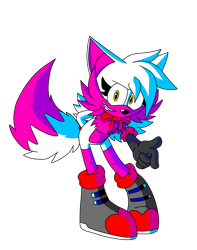 Size: 640x812 | Tagged: safe, artist:goldenfoxy237, barely sonic related, bigender, boots, crossover, five nights at freddy's, looking at viewer, mangle (fnaf), mobianified, simple background, smile, solo, transparent background