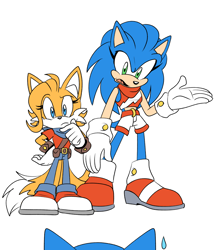 Size: 1860x2172 | Tagged: safe, artist:melodycler01, artist:melodyclerenes, miles "tails" prower, sonic the hedgehog, sonic prime, 2021, duo focus, female, frown, gender swap, looking at each other, male, mouth open, self paradox, simple background, standing, sweatdrop, trio, white background