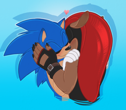 Size: 1200x1040 | Tagged: safe, artist:rebel-roadkill, mighty the armadillo, sonic the hedgehog, abstract background, blushing, duo, eyes closed, gay, heart, hugging, kiss on cheek, outline, shipping, smile, sonighty