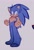 Size: 1279x1868 | Tagged: safe, artist:keratinh, sonic the hedgehog, hedgehog, 2023, barefoot, chest fluff, clenched fists, fluffy, gloves off, grey background, leg fluff, looking at viewer, male, raised eyebrow, shoulder fluff, simple background, smile, solo, standing, top surgery scars, trans male, trans visibility day, transgender