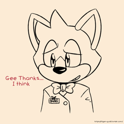 Size: 1000x1000 | Tagged: safe, artist:tiger-quoll, barry the quokka, the murder of sonic the hedgehog, bust, dialogue, english text, looking offscreen, monochrome, mouth open, orange background, simple background, solo, standing