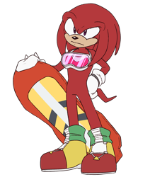 Size: 2027x2387 | Tagged: safe, artist:o--d--r, knuckles the echidna, 2016, extreme gear, frown, goggles, goggles around neck, hand on hip, holding something, looking offscreen, simple background, solo, sonic riders, standing, transparent background