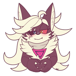 Size: 4000x4000 | Tagged: safe, artist:pdaisyff1, infinite the jackal, 2019, blushing, bust, claws, ear fluff, eyelashes, fangs, front view, gloves off, heart hands, lidded eyes, looking at viewer, male, phantom ruby, simple background, smile, solo, transparent background