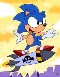 Size: 600x777 | Tagged: safe, artist:slysonic, sonic the hedgehog, adventures of sonic the hedgehog, missile, sonic riders, surfing