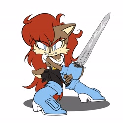 Size: 2048x2048 | Tagged: safe, artist:butterrrmoth, sally acorn, fighting pose, looking at viewer, sword