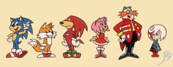 Size: 2496x974 | Tagged: safe, artist:angelbee623, amy rose, knuckles the echidna, miles "tails" prower, robotnik, sage, sonic the hedgehog, sonic frontiers, hanna barbera, style emulation