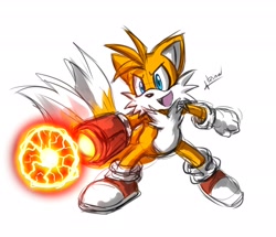 Size: 2048x1759 | Tagged: safe, artist:rinatigresa, miles "tails" prower, sonic battle, arm buster, solo, white background