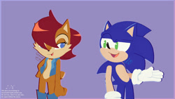 Size: 1280x721 | Tagged: safe, artist:graciecat812, sally acorn, sonic the hedgehog, sally's vest and boots