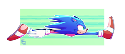 Size: 2048x896 | Tagged: safe, artist:yellowvixen, sonic the hedgehog, sonic prime, abstract background, horizontal line sonic, looking ahead, redraw, running, signature, smile