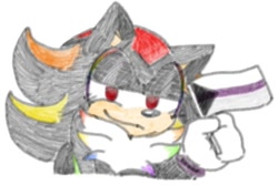 Size: 583x390 | Tagged: safe, artist:fuwuffy-bunno, shadow the hedgehog, hedgehog, bust, demisexual, demisexual pride, flag, gay, gay pride, holding something, lidded eyes, looking at viewer, male, pride, pride flag, simple background, sketch, smile, solo, white background