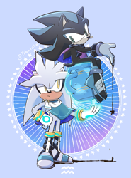 Size: 559x754 | Tagged: safe, artist:tibatuka, mephiles the dark, silver the hedgehog, abstract background, duo, psychokinesis