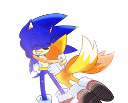 Size: 2048x1654 | Tagged: safe, artist:snt0skt, miles "tails" prower, sonic the hedgehog, duo, gay, hugging, shipping, sonic x tails