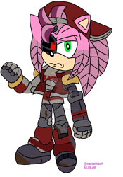 Size: 1280x1833 | Tagged: safe, artist:kadiandsonic, amy rose, sonic prime, 2022, backwards cap, cyborg, deviantart watermark, frown, gender swap, looking at viewer, rusty rose, simple background, solo, transparent background