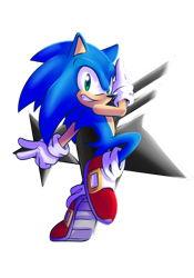 Size: 1024x1463 | Tagged: safe, artist:aideneye, sonic the hedgehog, sonic forces, looking back at viewer, modern sonic, simple background, smile, solo, standing on one leg, star (symbol), transparent background, v sign
